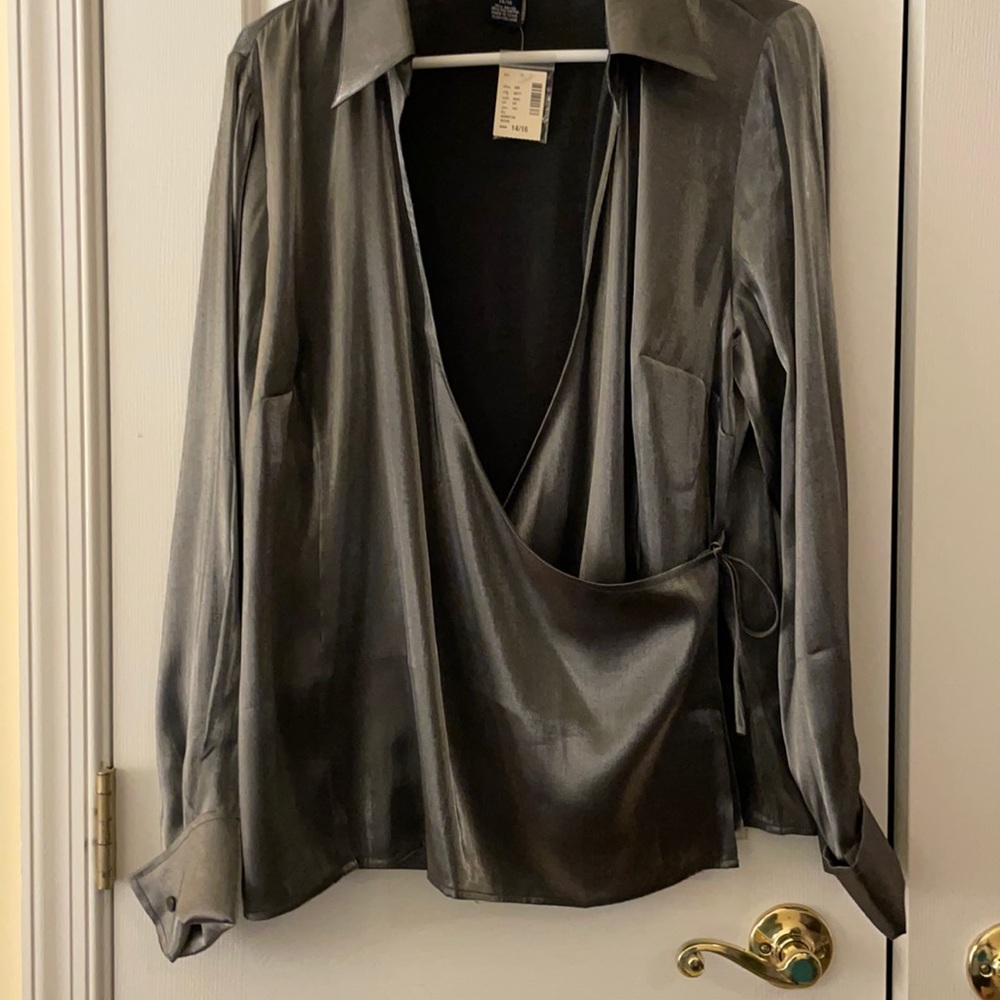 Lane Bryant Silver Metallic side tie blouse